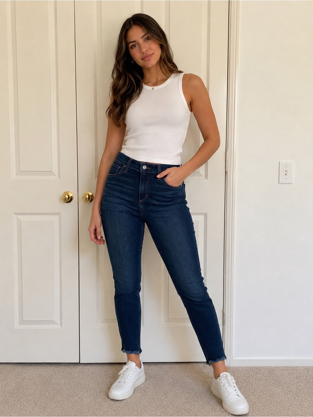 Joe's Jeans Dark Blue Indigo High-Rise Skinny Raw Hem Jeans.
Size 27